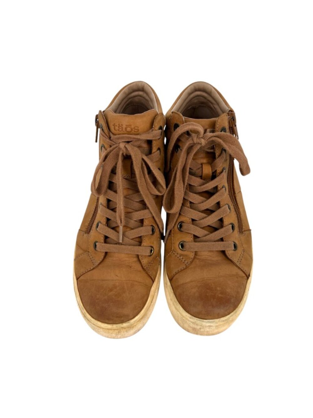 Taos Winner Leather High-Top Comfort Sneakers Side Zipper Cognac Brown Size 7.5 - Picture 2 of 14